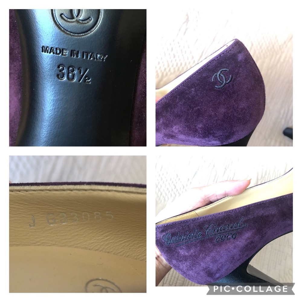 Auth CHANEL purple suede satin black cap point toe pumps heel NEW Gabrielle Coco - Picture 17 of 17